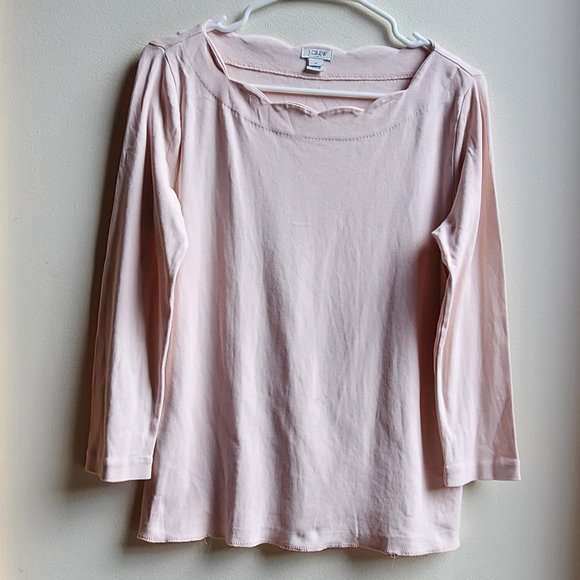 J. Crew Pink Scalloped Neckline Jersey Size Medium - Picture 5 of 14